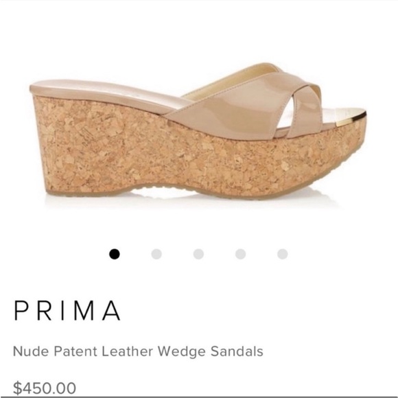 Jimmy Choo Prima Patent Leather Cork Wedge Sandal in Nude - Picture 4 of 15